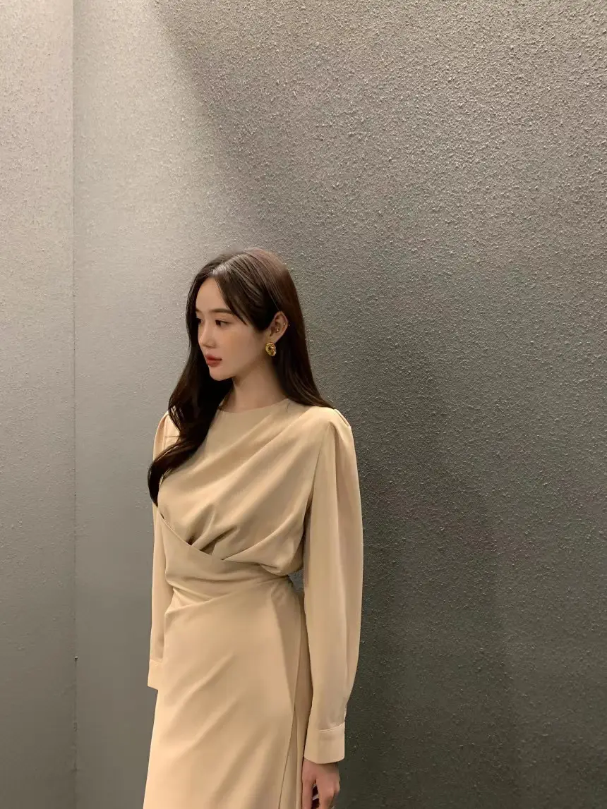 진주 소재 허리 라인 체크 셔츠 슬리브 원피스 상세 이미지 7