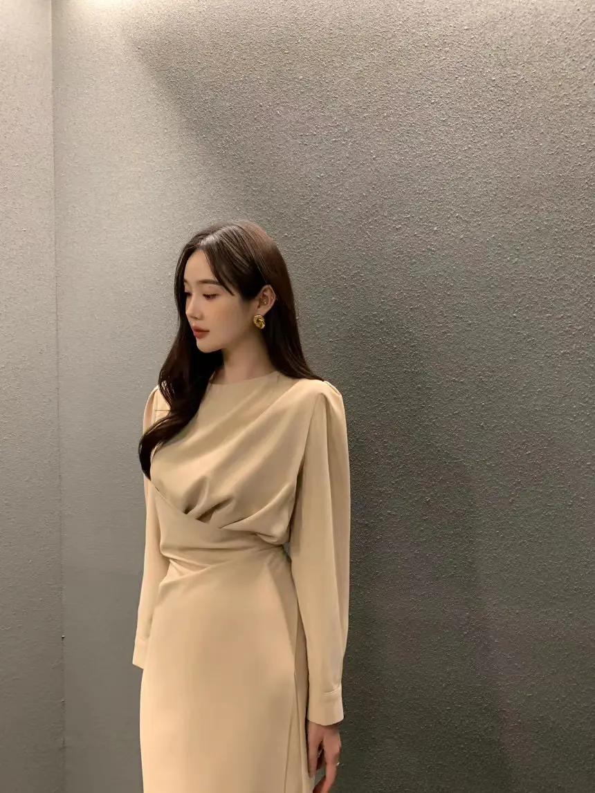 진주 소재 허리 라인 체크 셔츠 슬리브 원피스 상세 이미지 8
