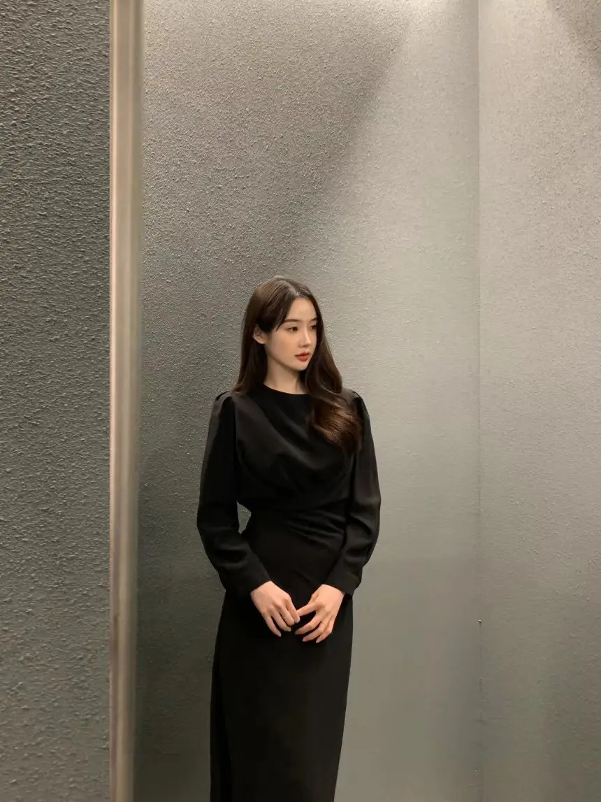 진주 소재 허리 라인 체크 셔츠 슬리브 원피스 상세 이미지 20