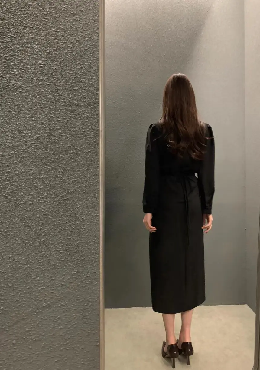 진주 소재 허리 라인 체크 셔츠 슬리브 원피스 상세 이미지 21