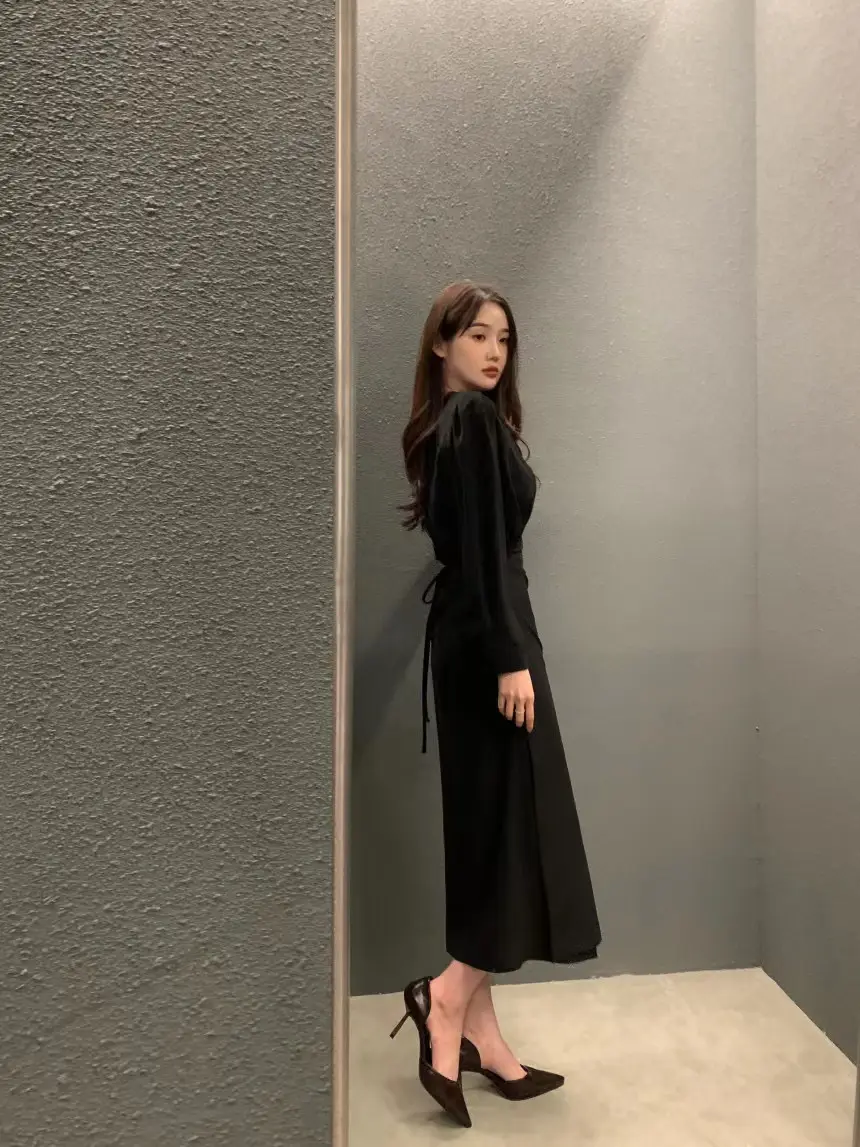 진주 소재 허리 라인 체크 셔츠 슬리브 원피스 상세 이미지 23
