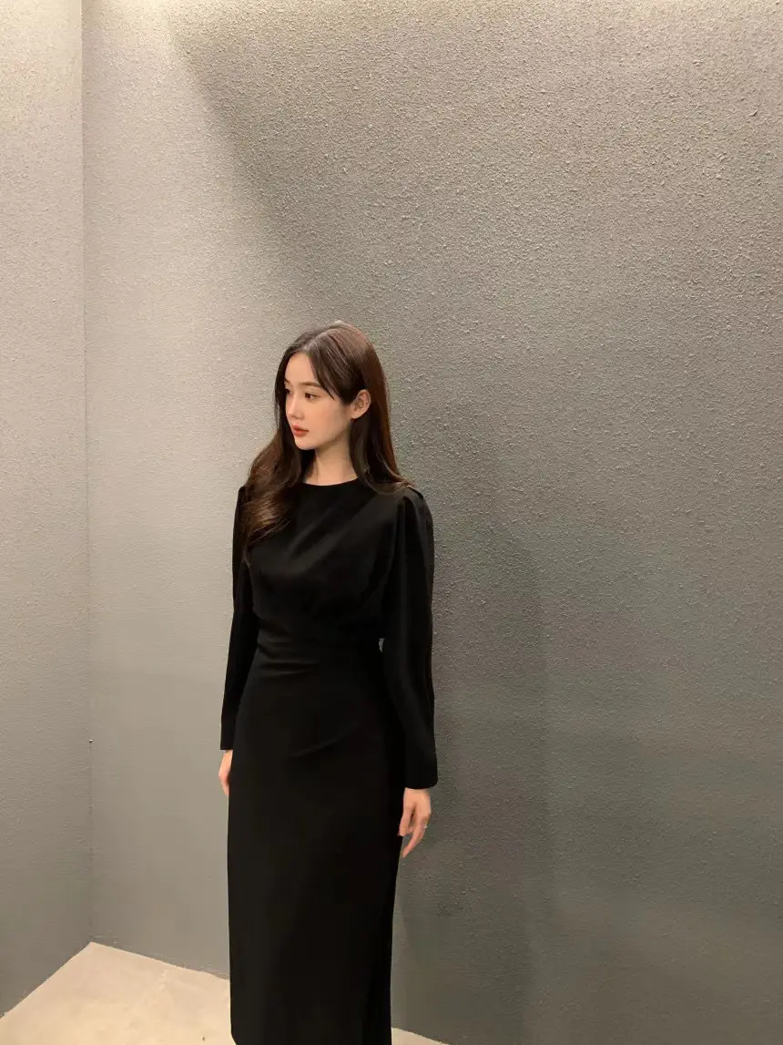 진주 소재 허리 라인 체크 셔츠 슬리브 원피스 상세 이미지 24