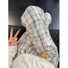 批发外贸原布原版立体腰有包边可拆卸公仔小清新休闲裤女宽松格子阔腿