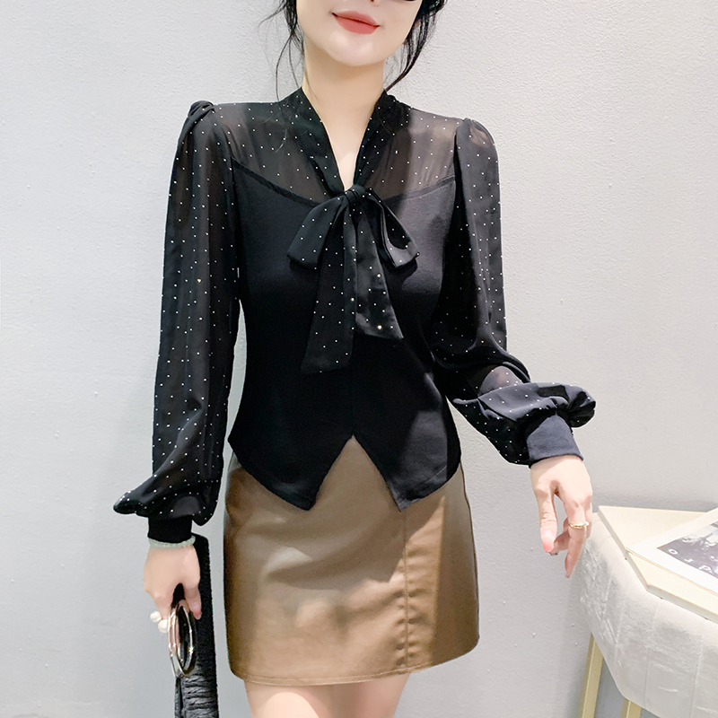 실사 가을 새로운 패션 다용도 빅 사이즈 여성 의류 쉬폰 벌룬 소매 전체 훈련 Chic 여성 셔츠 작은 셔츠 질량 물품