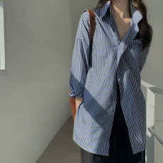 批发慵懒风设计感一粒扣宽松长袖衬衣休闲衬衣