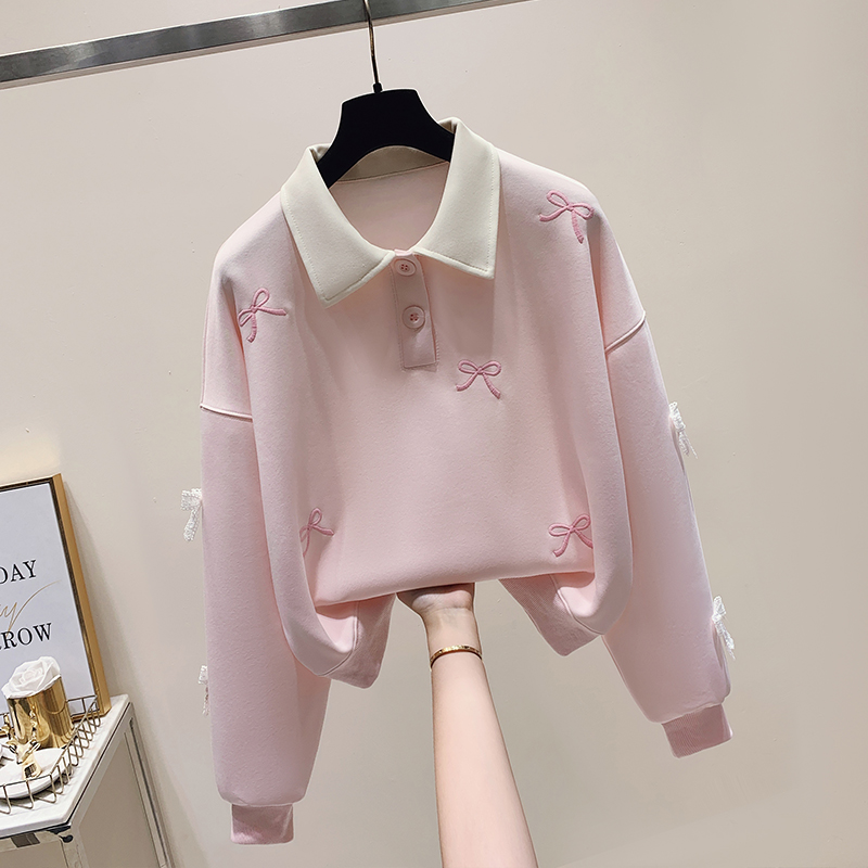 3D flower embroidery polo collar hoodie for women 2024 new sweet and age reducing student short top_voghion.com