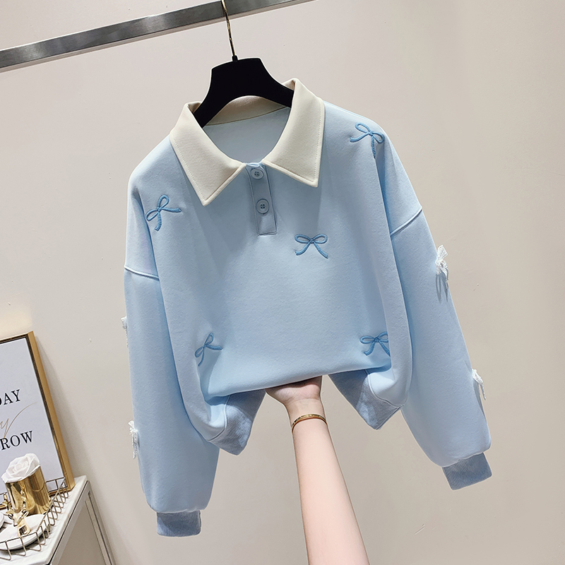 3D flower embroidery polo collar hoodie for women 2024 new sweet and age reducing student short top_voghion.com
