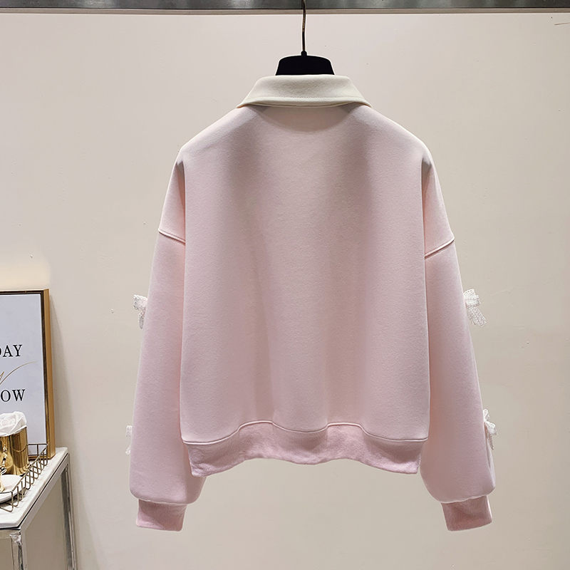 3D flower embroidery polo collar hoodie for women 2024 new sweet and age reducing student short top_voghion.com