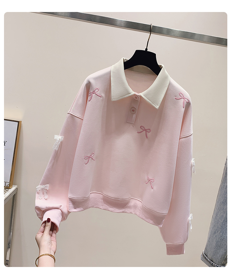 3D flower embroidery polo collar hoodie for women 2024 new sweet and age reducing student short top_voghion.com