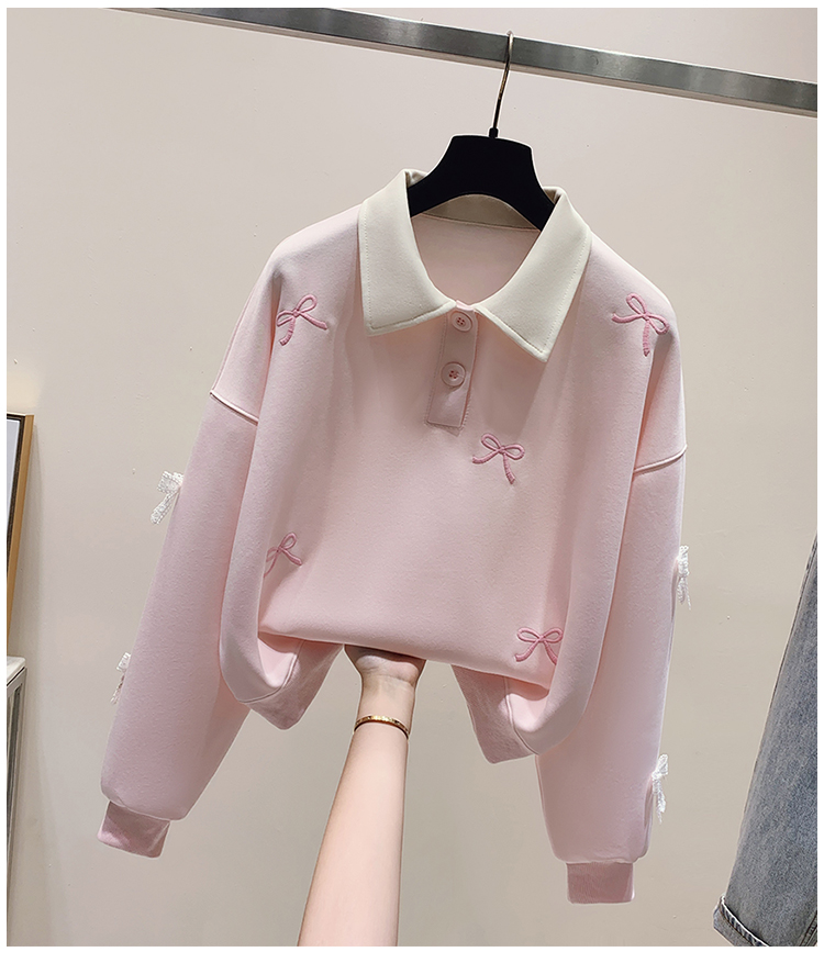 3D flower embroidery polo collar hoodie for women 2024 new sweet and age reducing student short top_voghion.com