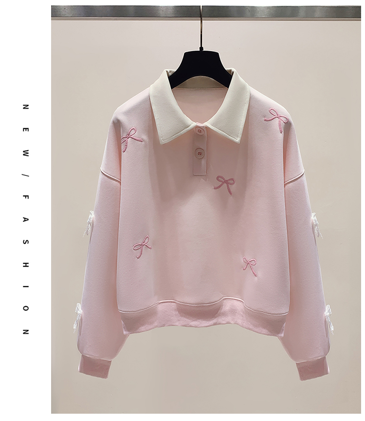 3D flower embroidery polo collar hoodie for women 2024 new sweet and age reducing student short top_voghion.com
