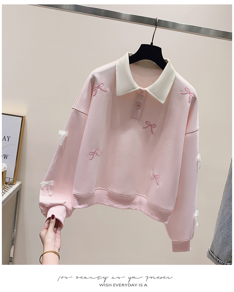 3D flower embroidery polo collar hoodie for women 2024 new sweet and age reducing student short top_voghion.com