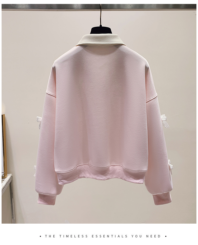 3D flower embroidery polo collar hoodie for women 2024 new sweet and age reducing student short top_voghion.com