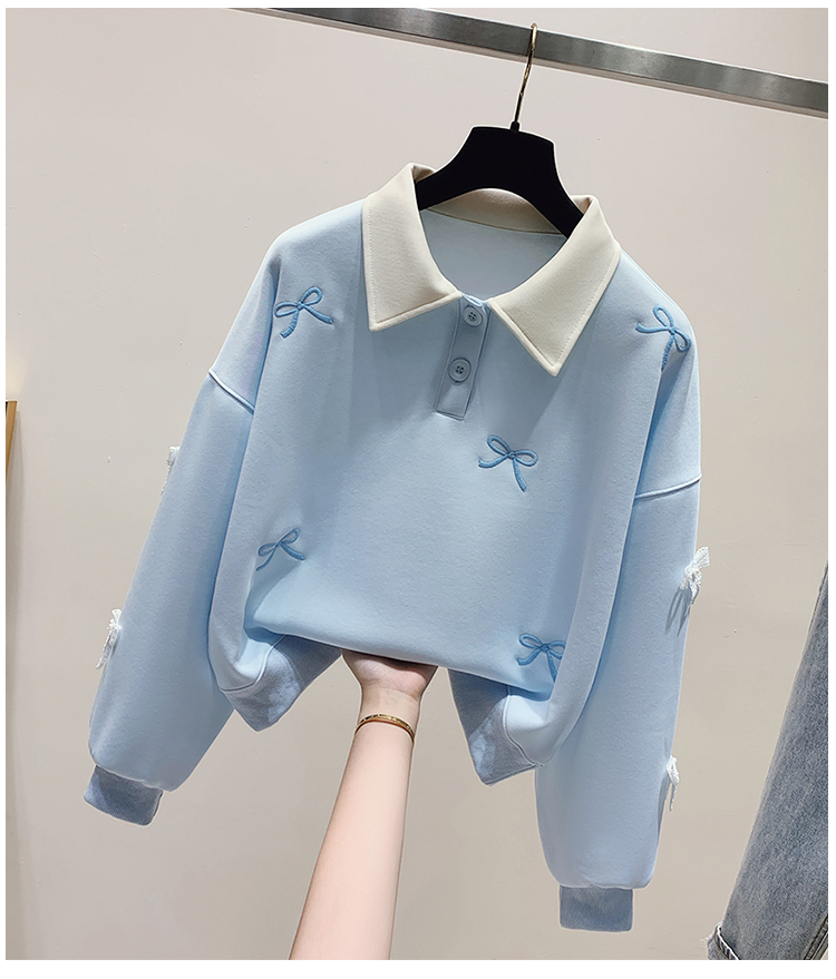 3D flower embroidery polo collar hoodie for women 2024 new sweet and age reducing student short top_voghion.com