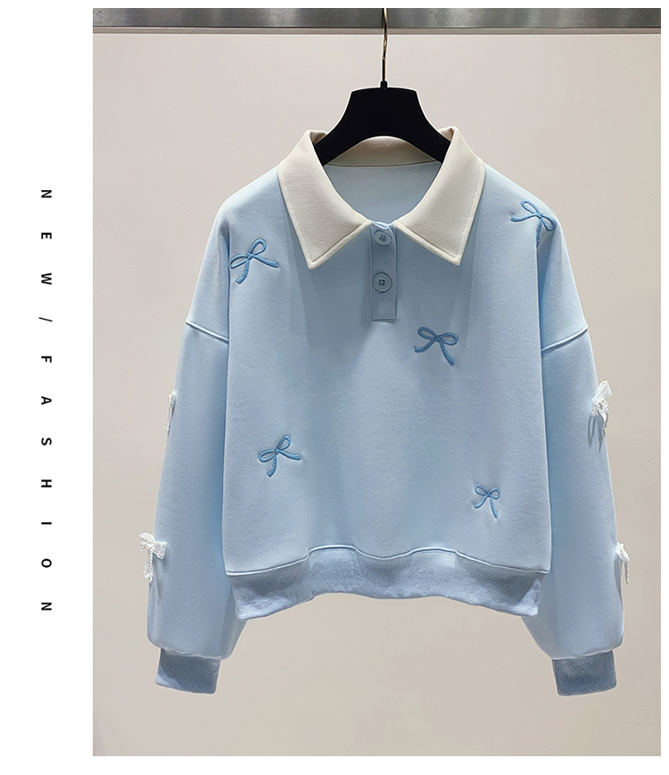 3D flower embroidery polo collar hoodie for women 2024 new sweet and age reducing student short top_voghion.com
