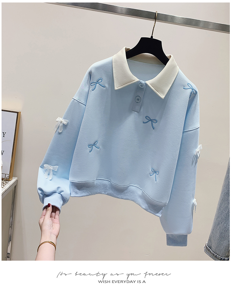 3D flower embroidery polo collar hoodie for women 2024 new sweet and age reducing student short top_voghion.com