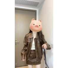 批发美式复古机车皮衣外套女秋季新款小个子高级感宽松夹克短款设计感