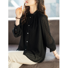 批发限价+12  <b class='q'>长袖</b><b class='q'>上衣</b>女2026新款春秋<b class='q'>雪纺</b>木耳边单排扣衬衫