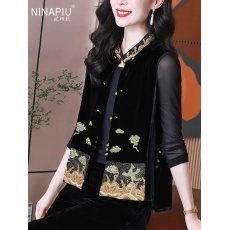 批发刺绣真丝丝绒马甲女2026年春季新款国风<b class='q'>贵</b><b class='q'>夫人</b>高档桑蚕丝上衣