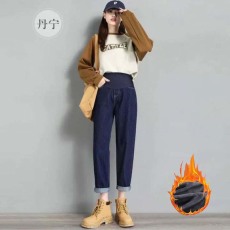 批发天猫品质新款春季孕妇<b class='q'>牛仔</b>裤秋冬加绒<b class='q'>哈伦裤</b>直筒老爹外穿裤子