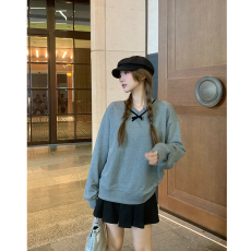 批发实拍~大码女装<b class='q'>甜美</b>蝴蝶结卫衣宽松显瘦上衣+高腰百搭半身裙套装