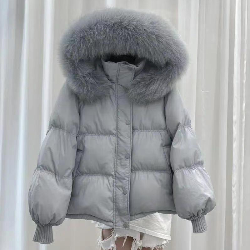 2024冬季韓版新款寬鬆羽絨棉服女短款小個子大毛領棉衣加厚外套bf