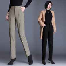 批发直筒西装裤女秋季高腰显瘦显高烟管裤毛呢百搭九分修身小脚休闲裤