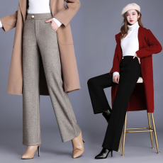 批发2025秋季新款加厚毛呢裤子女高腰直筒裤宽松显瘦阔腿裤毛呢长裤子