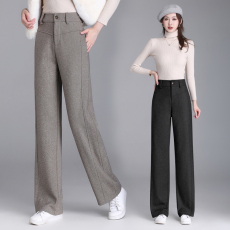 批发复古毛呢阔腿裤女秋季新款2025西装裤中年妈妈直筒裤宽松拖地长裤