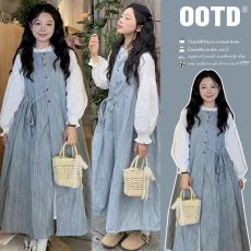 批发大量~孕妇早秋新款法式气质白色<b class='q'>百搭</b>衬衣+宽松系带背心两件套