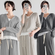 批发实拍春秋孕妇装休闲<b class='q'>运动</b>套装秋冬连帽显瘦宽松慵懒风阔腿裤两件套