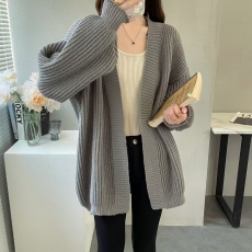 批发韩国chic宽松休闲慵懒百搭中长款毛衣开衫女保暖外套