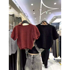 批发东大门早秋新款慵懒风麻花纹显瘦短袖短款打底圆领针织衫上衣女潮