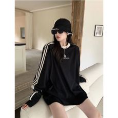 批发现货2026新款春秋条纹<b class='q'>卫衣</b>女oversize长袖情侣装复古上衣潮#2139