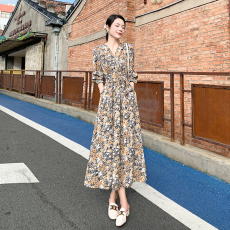 批发<b class='q'>韩国</b>外贸开叉长袖波西米亚辣妹性感跨境欧美新品法式显瘦连衣裙