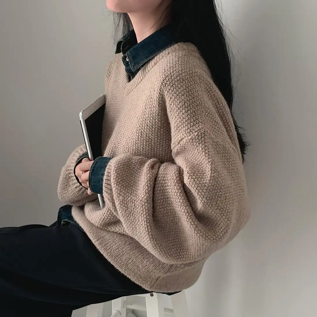V라인 여자 니트 셔츠 상세 이미지 34