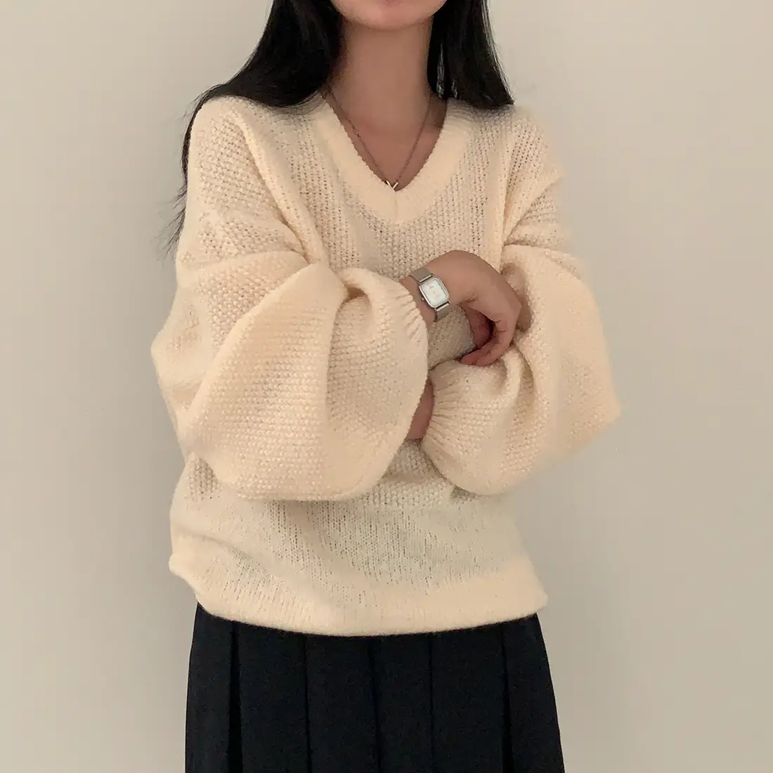 V라인 여자 니트 셔츠 상세 이미지 41