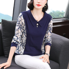 批发妈妈秋装新款减龄显瘦小衫气质中老年女<b class='q'>春</b>秋长袖t恤翻领上衣时尚