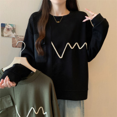 批发实拍大码女装简约休闲卫衣圆领落肩袖宽松型显瘦洋气长袖春季