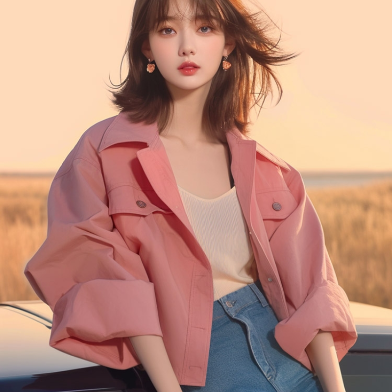 2026 이른 봄 새로운 맨위 고유 한 슈퍼 잘 생긴 한 부서 다시 차가운 다시 바람의 소리 작은 샤넬 스타일 핑크색 긴팔 짧은 여성 코트