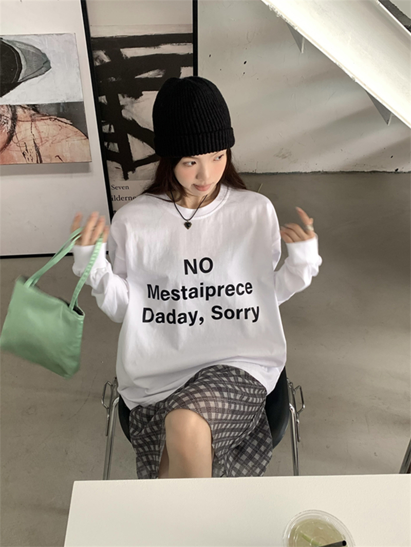 실사 정가 가을 아메리칸 레트로 느긋한 루즈핏 다용도 알파벳 긴팔 루즈핏 티셔츠 기본 셔츠
