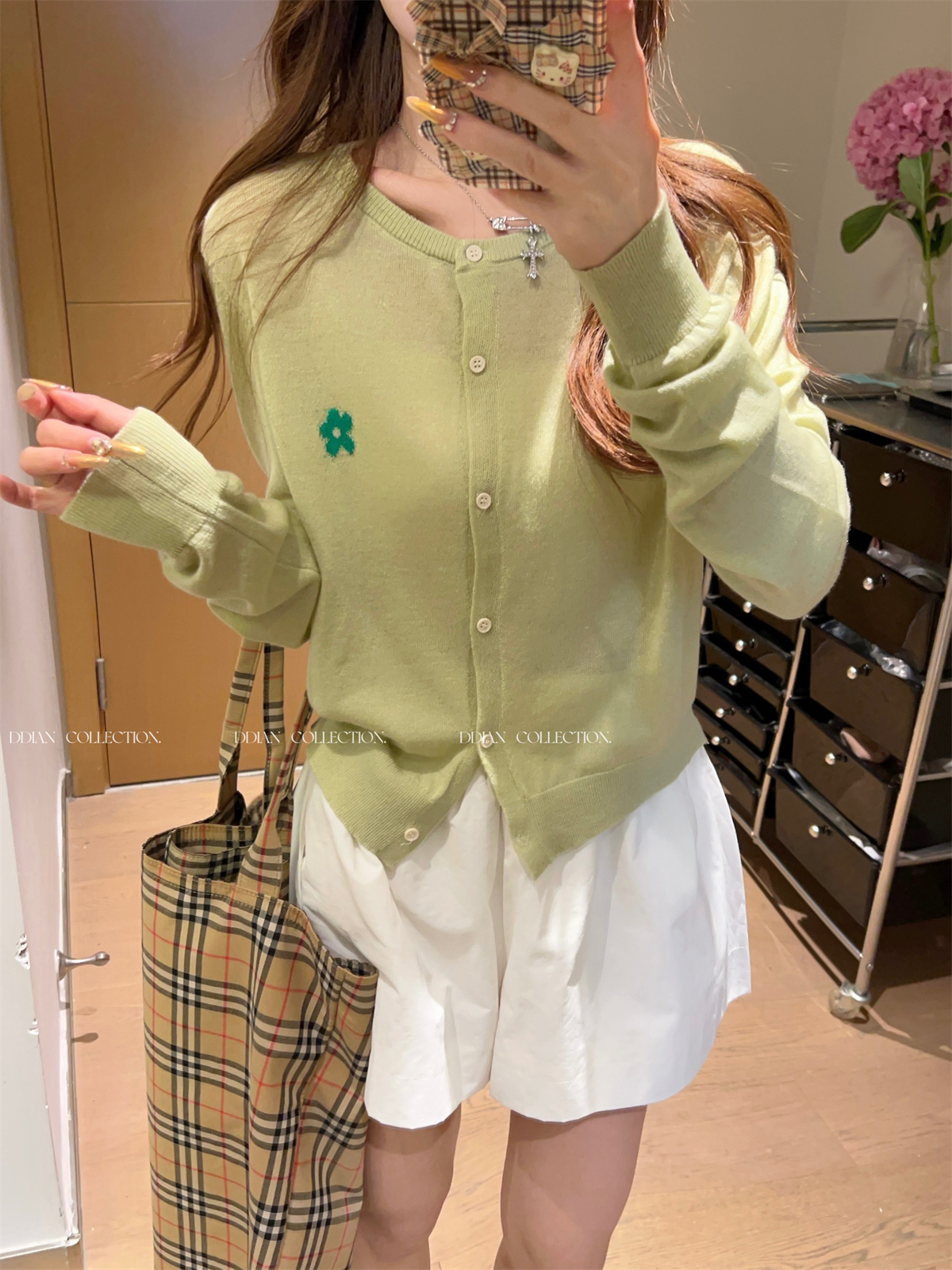 Actual shot of the new autumn Korean style embroidered age-reducing versatile 6 wool knitted single-breasted long-sleeved jacket top