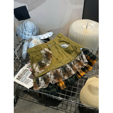 批发设计师专柜日系古着vintage拼接牛仔短裙女废土风百褶裙