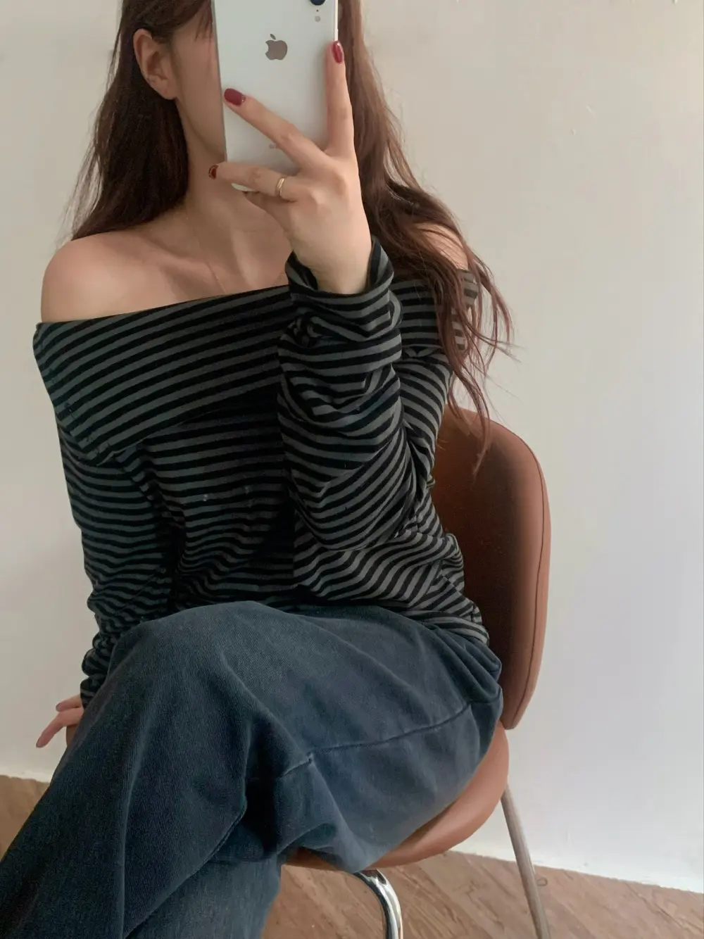통근용 슬림핏 스트라이프 티셔츠 상세 이미지 5