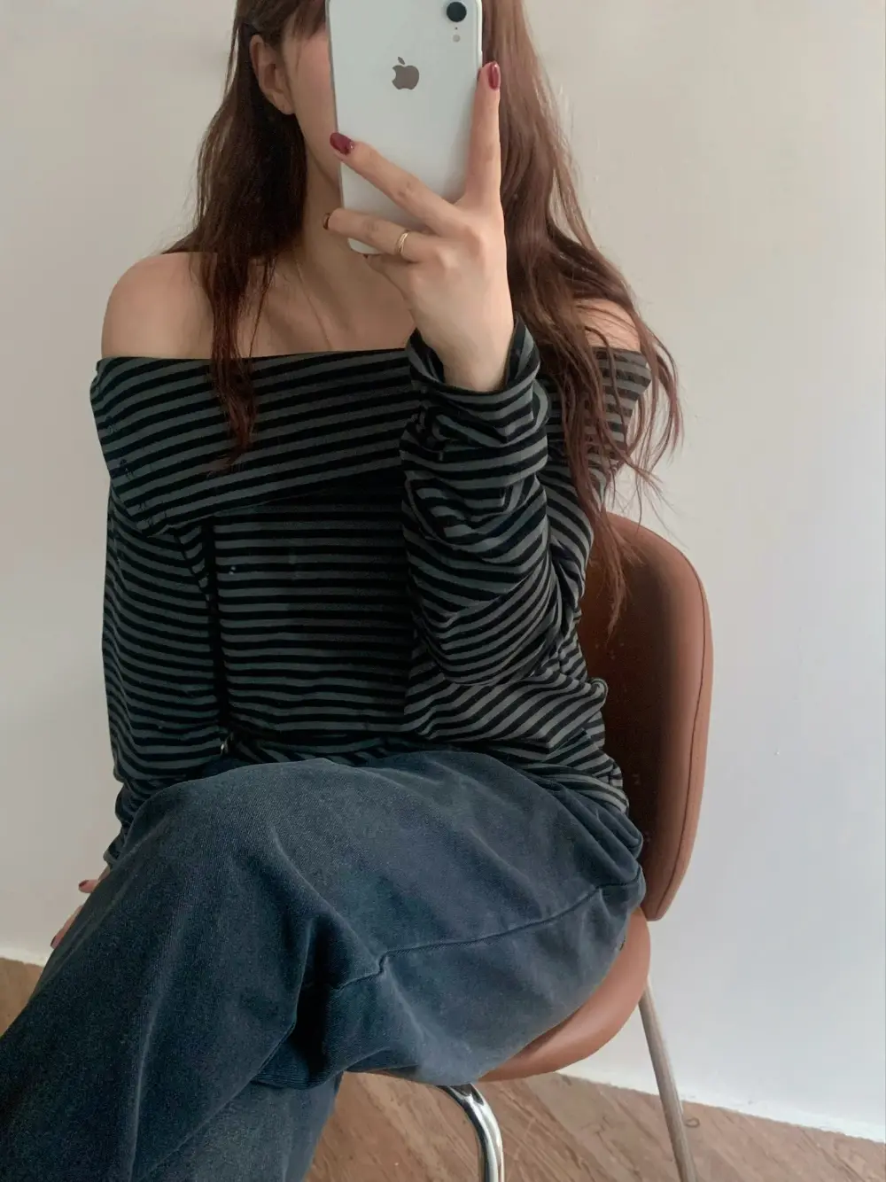 통근용 슬림핏 스트라이프 티셔츠 상세 이미지 6