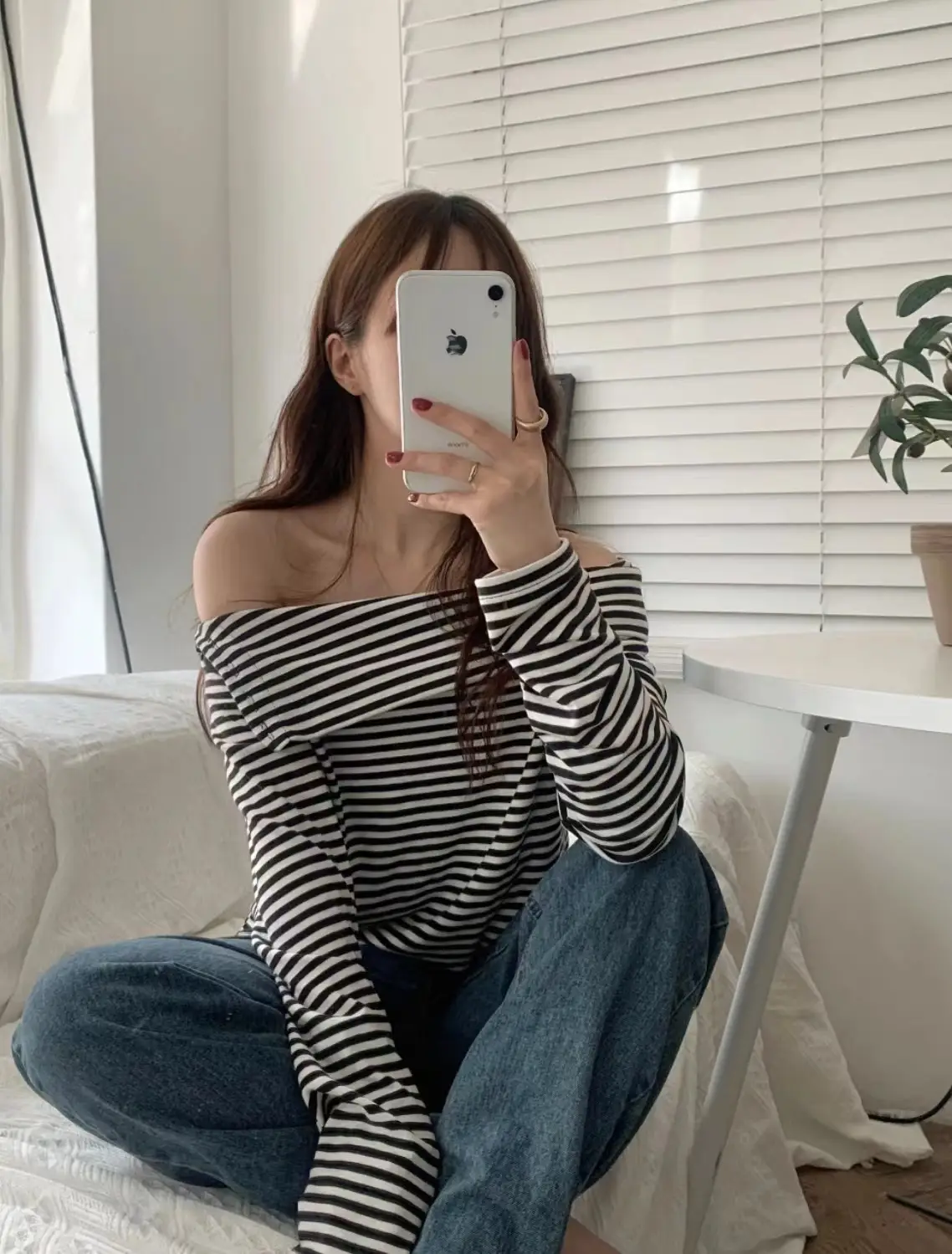 통근용 슬림핏 스트라이프 티셔츠 상세 이미지 9