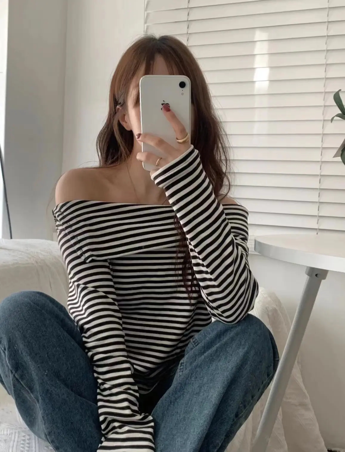 통근용 슬림핏 스트라이프 티셔츠 상세 이미지 10