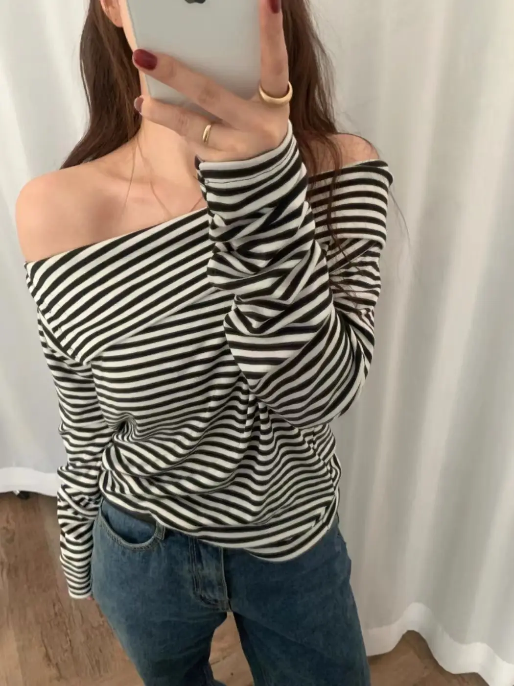 통근용 슬림핏 스트라이프 티셔츠 상세 이미지 11