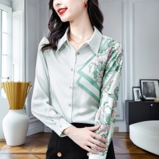 批发实拍2025年新款翻领<b class='q'>衬衣</b>印花重磅仿<b class='q'>真丝</b>长袖宽松大码女上衣