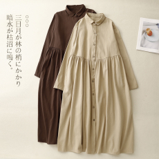 批发实拍2025秋季新款小翻领日系宽松遮肉连衣裙<b class='q'>森林</b><b class='q'>系</b>文艺中长款裙子